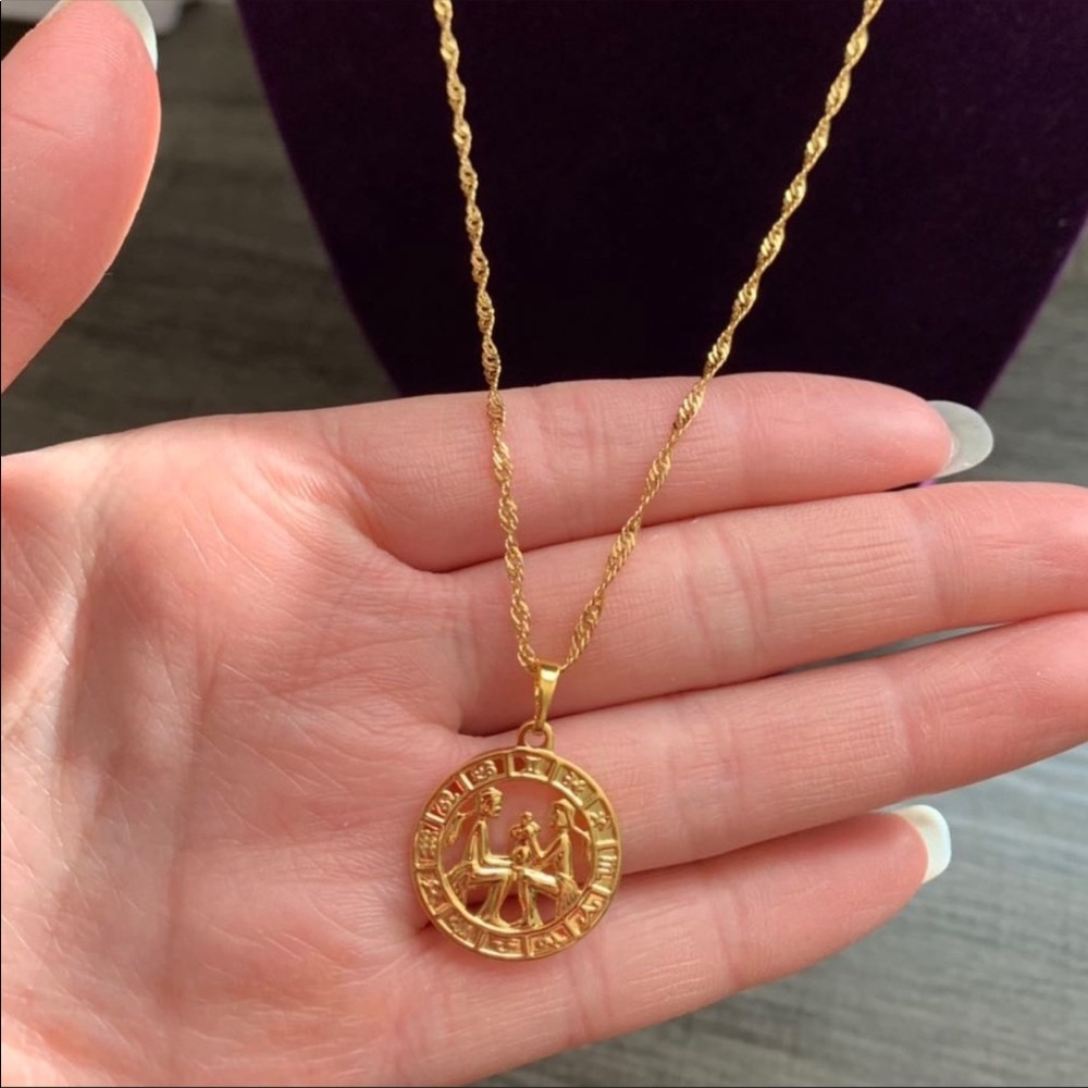 New Gemini Zodiac Sign 18K GF necklace